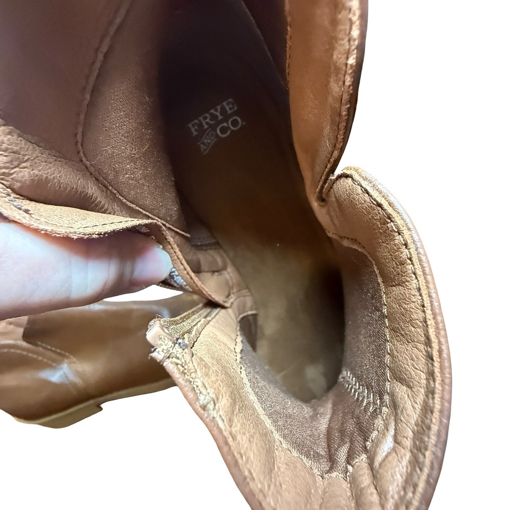Frye‎ & Co Ilisha Tan Leather Ankle Boots Pointed Toe Side Zip Booties Women 10M - Picture 4 of 10